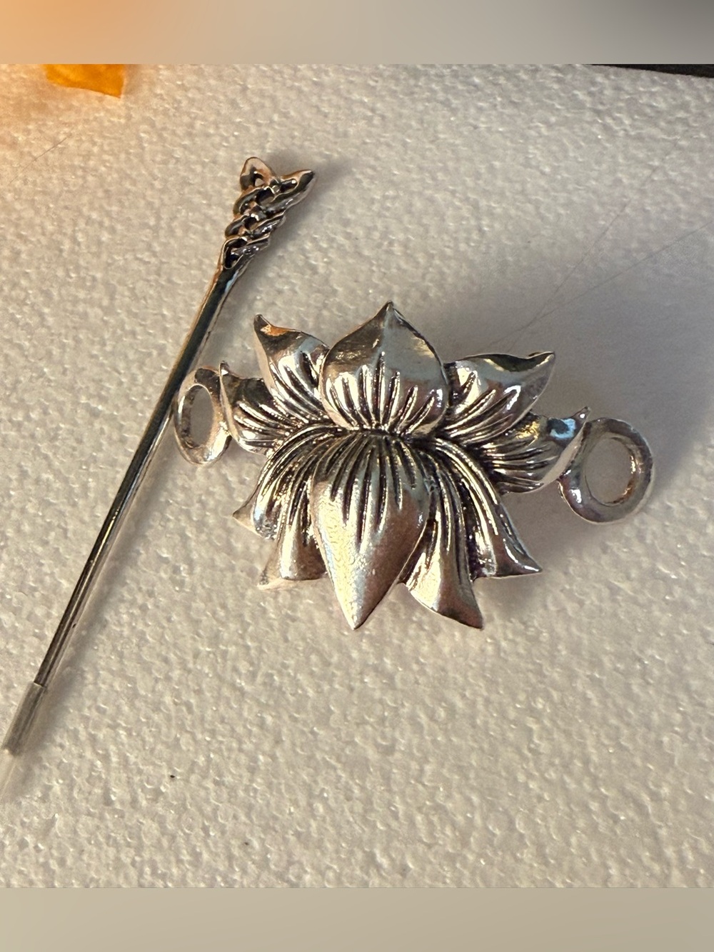 Silver Lotus Hair Slide and Stick - Floral Updo Accessory